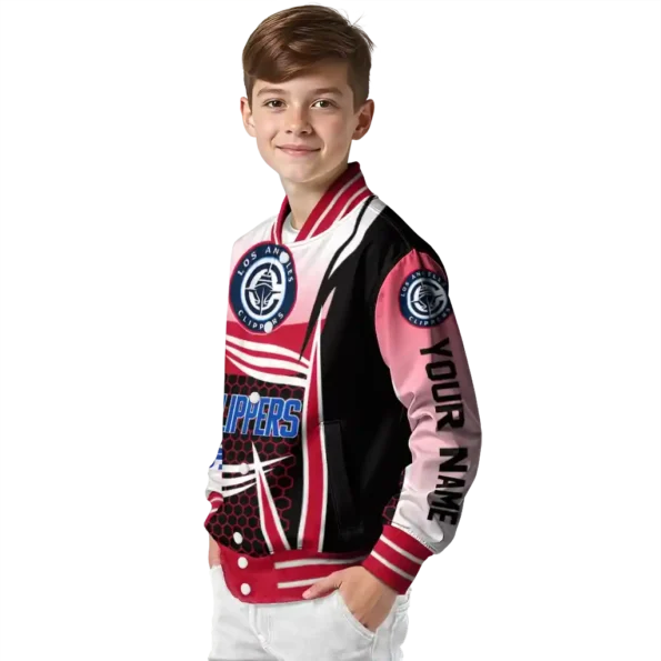 customized los angeles clippers mesh effect red black varsity jacket trendy.webp