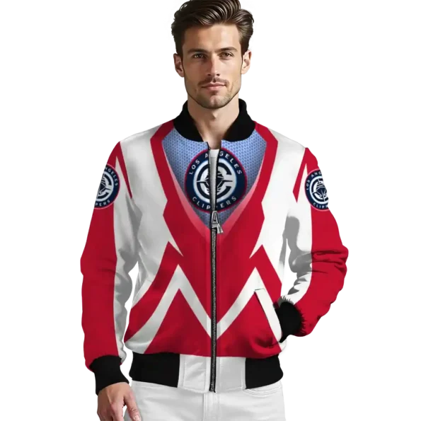 customized los angeles clippers v stripes red white bomber jacket high quality