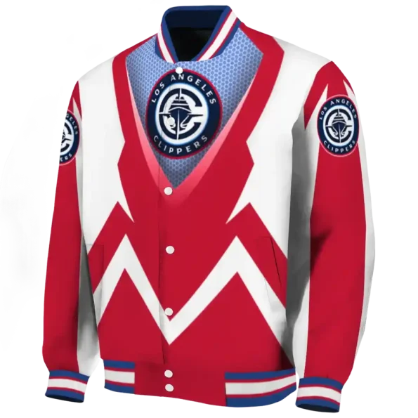customized los angeles clippers v stripes red white varsity jacket best selling.webp