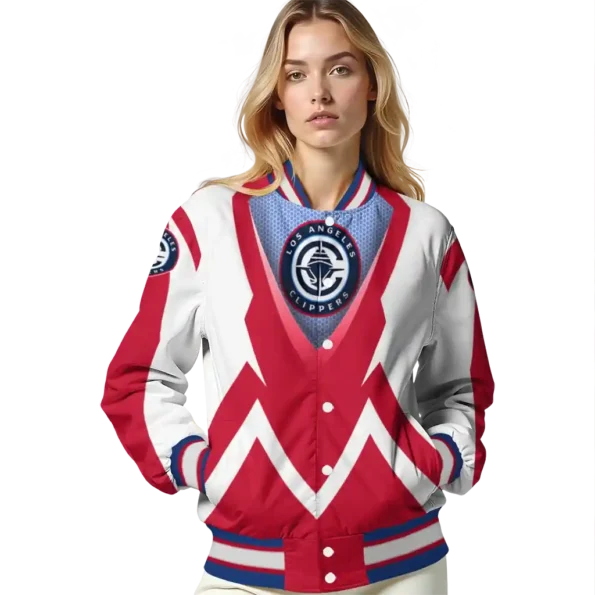 customized los angeles clippers v stripes red white varsity jacket latest model.webp