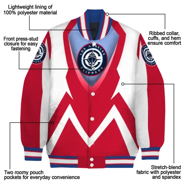 customized los angeles clippers v stripes red white varsity jacket new arrival.webp