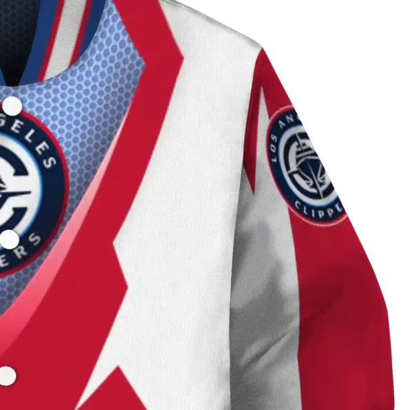 customized los angeles clippers v stripes red white varsity jacket premium grade.webp