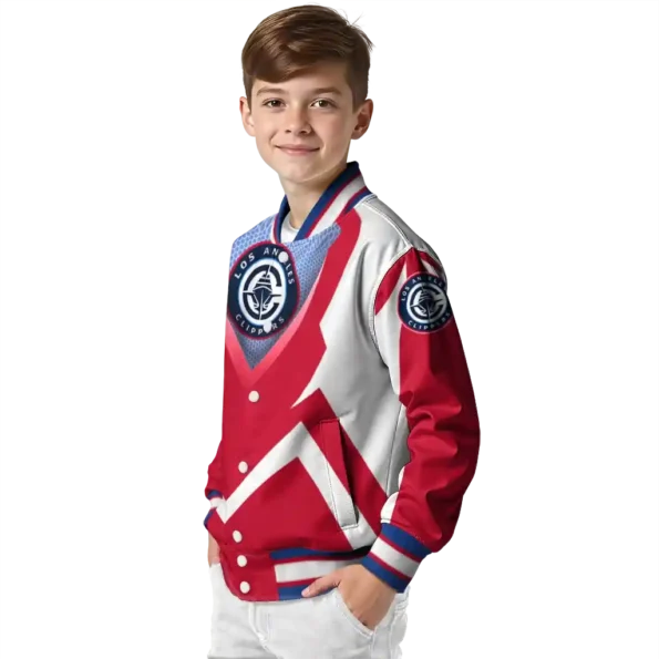 customized los angeles clippers v stripes red white varsity jacket trendy.webp