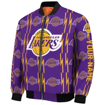 customized los angeles lakers bolt stripe purple bomber jacket best selling