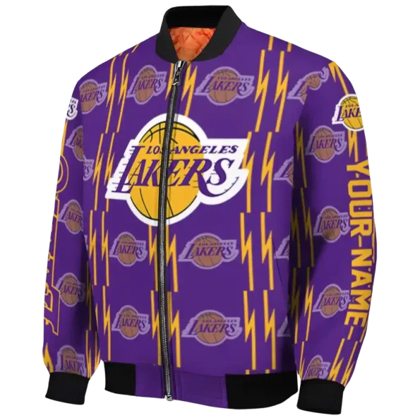 customized los angeles lakers bolt stripe purple bomber jacket best selling