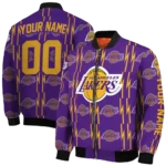 customized los angeles lakers bolt stripe purple bomber jacket best selling