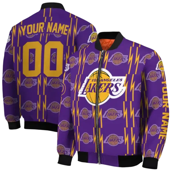 customized los angeles lakers bolt stripe purple bomber jacket fashion forward
