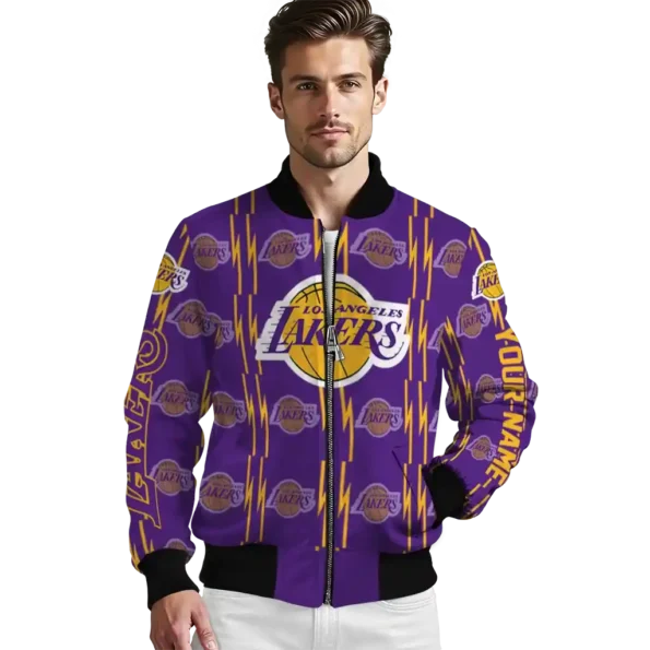 customized los angeles lakers bolt stripe purple bomber jacket high quality