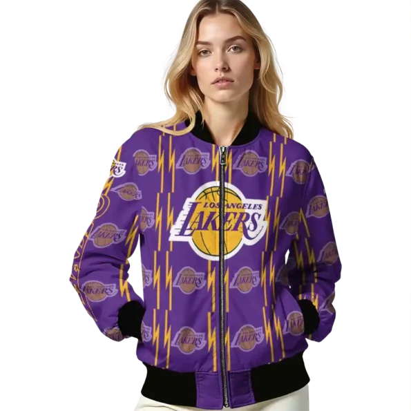 customized los angeles lakers bolt stripe purple bomber jacket latest model