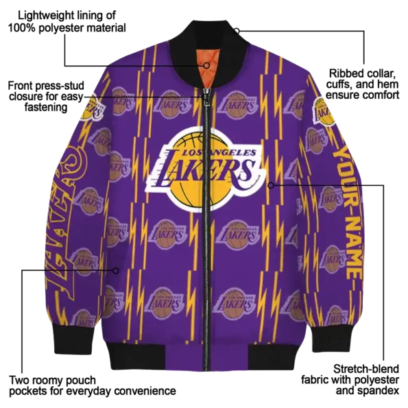 customized los angeles lakers bolt stripe purple bomber jacket new arrival