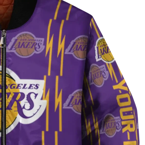 customized los angeles lakers bolt stripe purple bomber jacket premium grade