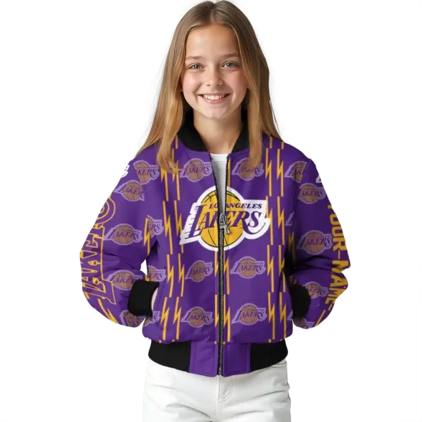customized los angeles lakers bolt stripe purple bomber jacket top rated