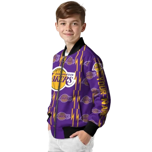 customized los angeles lakers bolt stripe purple bomber jacket trendy