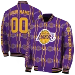 customized los angeles lakers bolt stripe purple varsity jacket best selling.webp