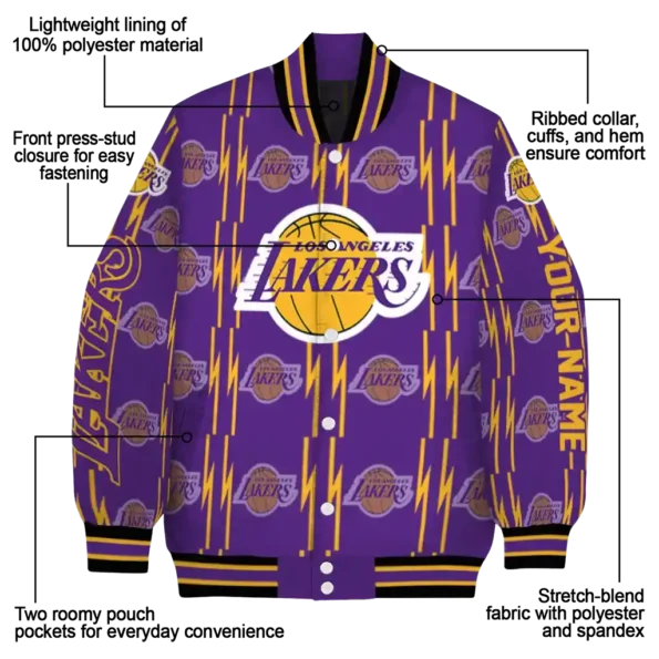 customized los angeles lakers bolt stripe purple varsity jacket new arrival.webp