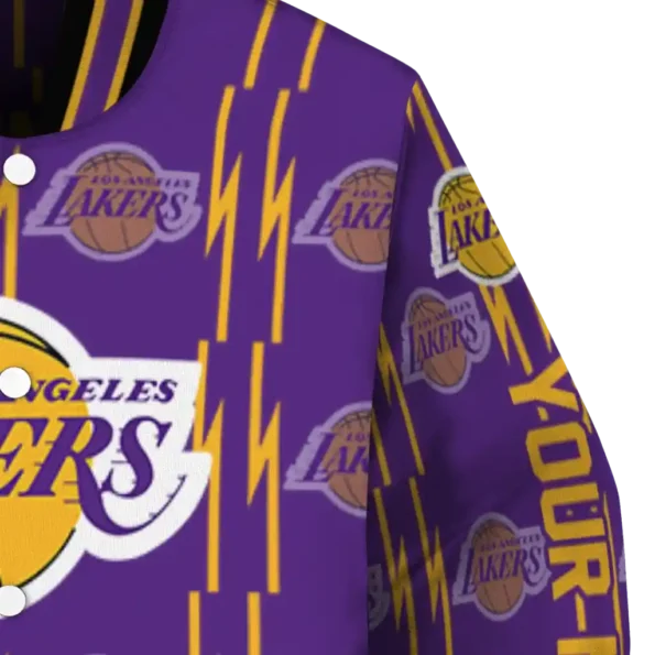 customized los angeles lakers bolt stripe purple varsity jacket premium grade.webp