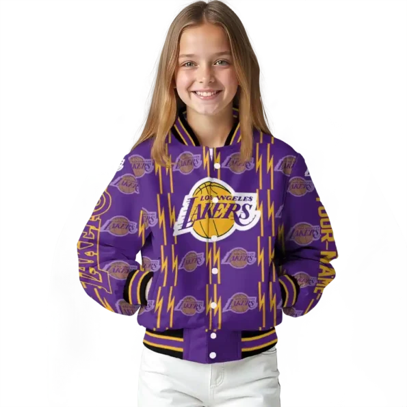 customized los angeles lakers bolt stripe purple varsity jacket top rated.webp