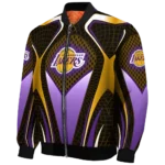 customized los angeles lakers mesh chest black bomber jacket best selling