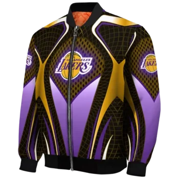 customized los angeles lakers mesh chest black bomber jacket best selling