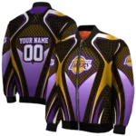 customized los angeles lakers mesh chest black bomber jacket best selling
