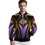 customized los angeles lakers mesh chest black bomber jacket best selling