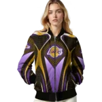 customized los angeles lakers mesh chest black bomber jacket best selling