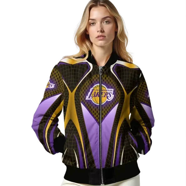 customized los angeles lakers mesh chest black bomber jacket latest model