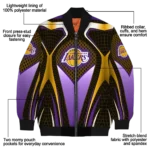 customized los angeles lakers mesh chest black bomber jacket best selling