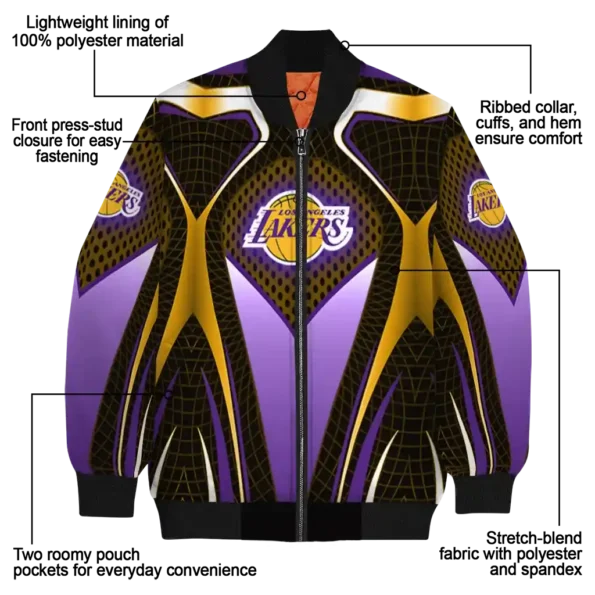 customized los angeles lakers mesh chest black bomber jacket new arrival