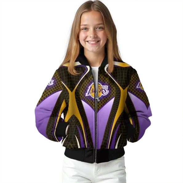 customized los angeles lakers mesh chest black bomber jacket top rated