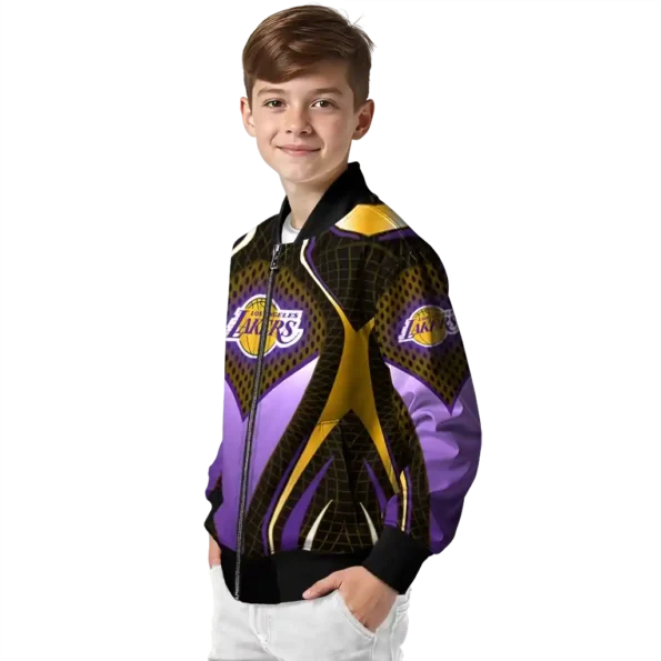 customized los angeles lakers mesh chest black bomber jacket trendy