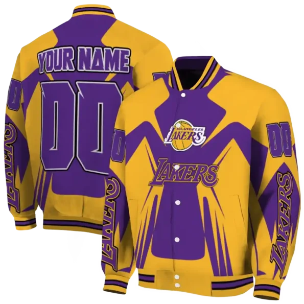customized los angeles lakers spider mark purple varsity jacket fashion forward.webp