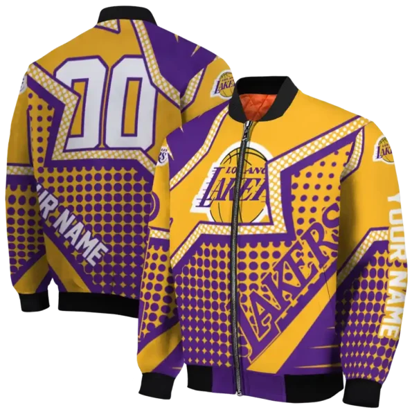 customized los angeles lakers star burst purple bomber jacket fashion forward