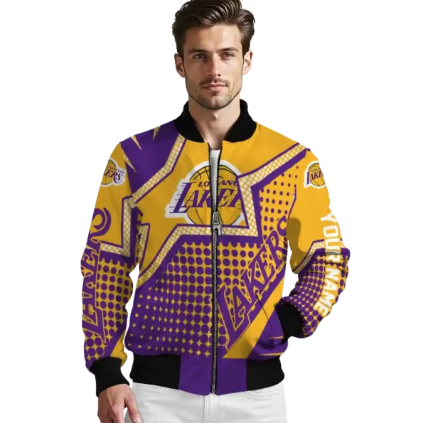 customized los angeles lakers star burst purple bomber jacket high quality