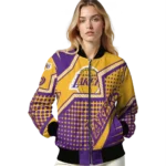 customized los angeles lakers star burst purple bomber jacket best selling
