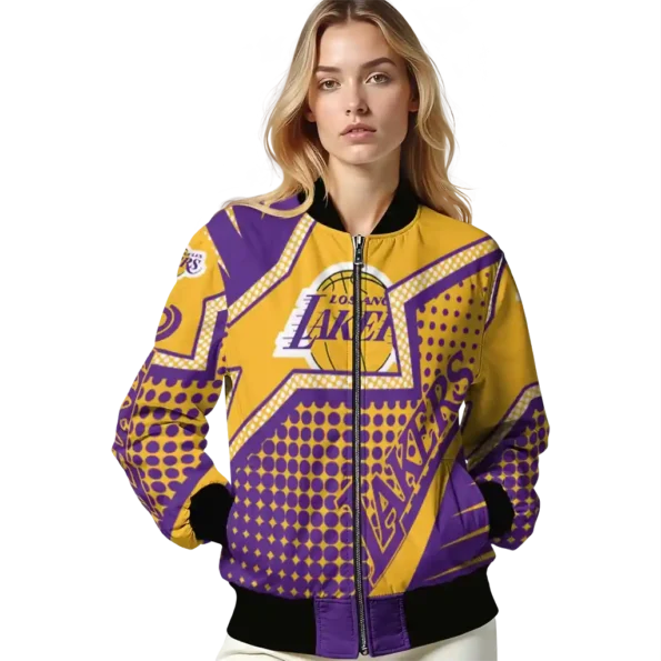 customized los angeles lakers star burst purple bomber jacket latest model