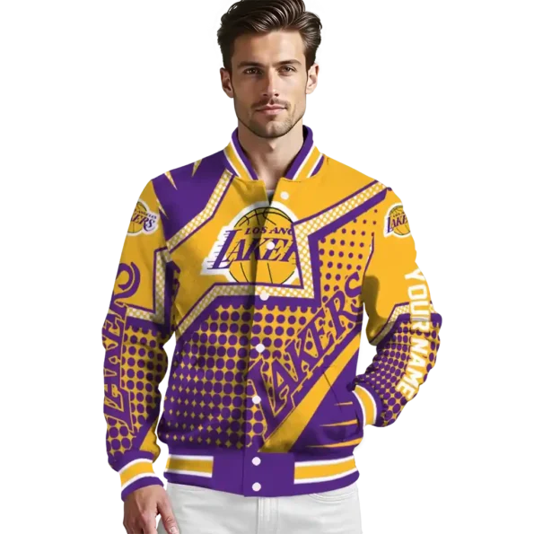 customized los angeles lakers star burst purple varsity jacket high quality.webp