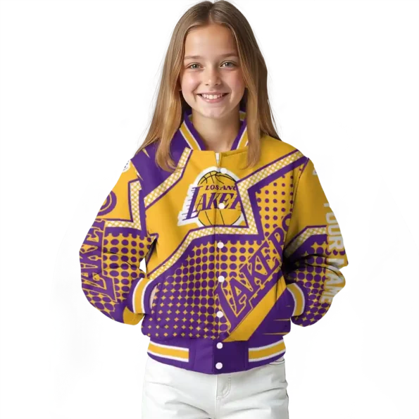 customized los angeles lakers star burst purple varsity jacket top rated.webp