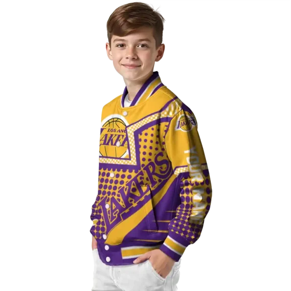 customized los angeles lakers star burst purple varsity jacket trendy.webp