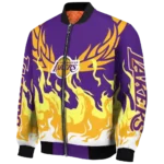 customized los angeles lakers winged blaze purple white bomber jacket best selling