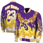 customized los angeles lakers winged blaze purple white varsity jacket best selling.webp