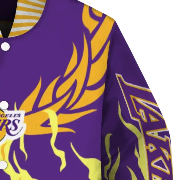 customized los angeles lakers winged blaze purple white varsity jacket premium grade.webp