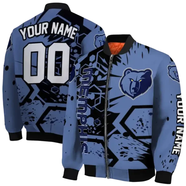 customized memphis grizzlies hexagon cluster blue black bomber jacket fashion forward