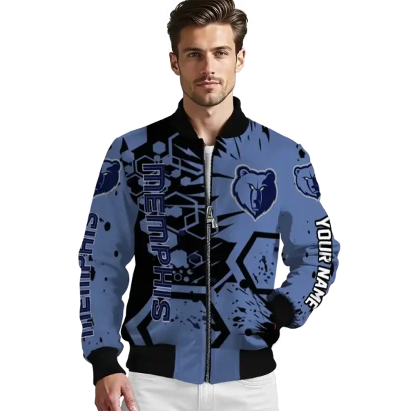 customized memphis grizzlies hexagon cluster blue black bomber jacket high quality