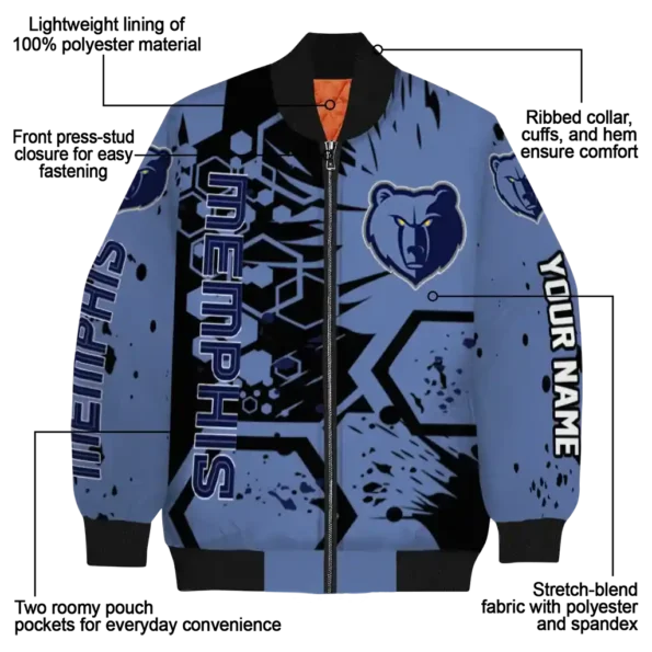 customized memphis grizzlies hexagon cluster blue black bomber jacket new arrival
