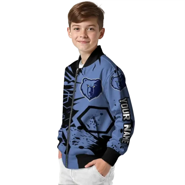 customized memphis grizzlies hexagon cluster blue black bomber jacket trendy