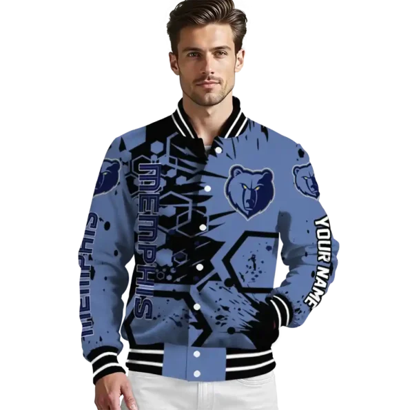 customized memphis grizzlies hexagon cluster blue black varsity jacket high quality.webp