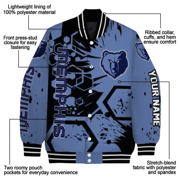 customized memphis grizzlies hexagon cluster blue black varsity jacket new arrival.webp
