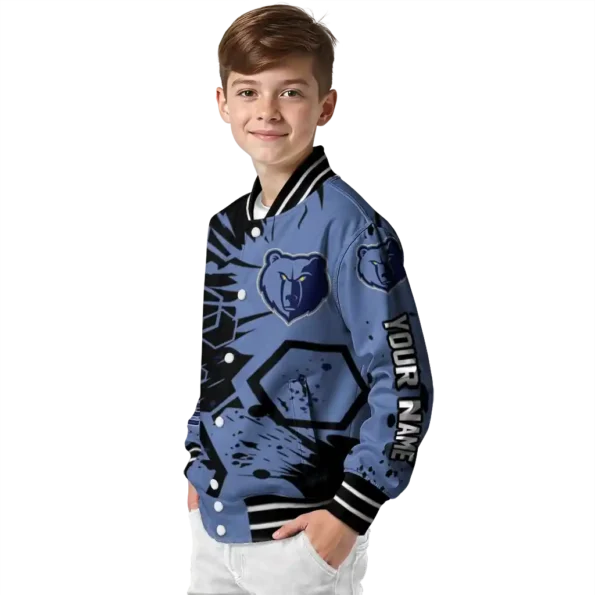 customized memphis grizzlies hexagon cluster blue black varsity jacket trendy.webp