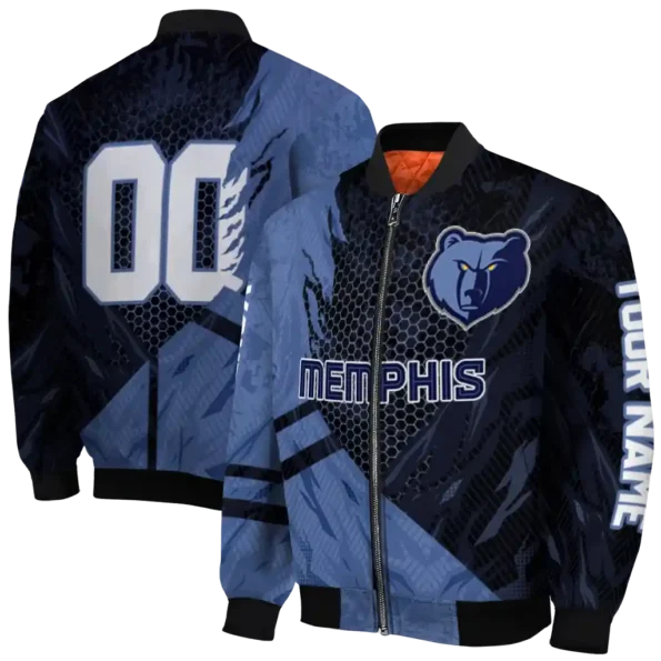 customized memphis grizzlies hexagon mesh blue black bomber jacket fashion forward